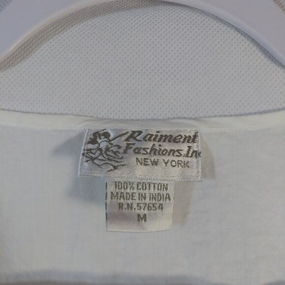 Raiment White Cotton Cottagecore Boho Long Sleeve Button Front Blouse Top Size M - Picture 5 of 7